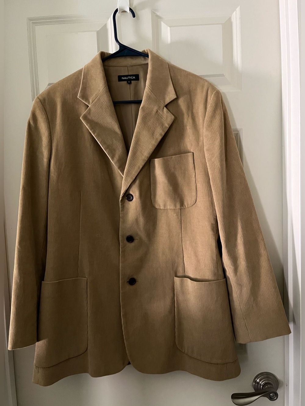 Men’s Nautica 3 button tan corduroy blazer jacket with pockets preppy business M